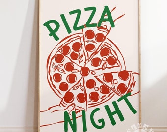 Pizza Night Kitchen Print, Food Wall Art, Retro Italian Food Print, Pizza Lover Art, Trendy Maximalist Kitchen Art, Digital Download