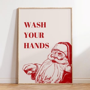 Christmas Print, Funny Bathroom Wall Art, Wash Your Hands Santa Digital Print, Printable Wall Art, Bathroom Humour, Holiday Decor
