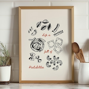Pasta Kitchen Print, Food Wall Art, Retro Italian Food Print, Funny Pastabilities Poster, Trendy Kitchen Art, Pasta Lover Digital Print