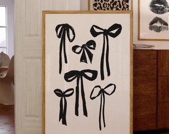 Black Bow Digital Print, Dark Coquette Room Decor, Trendy Wall Art, Retro Poster Prints, Girly Printable Art