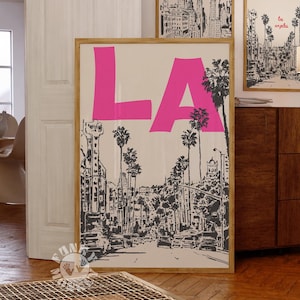 LA Reise Poster, Retro Stadt Druck, trendige Las Angeles Wahrzeichen Wandkunst, Digitaldruck, Wohnheim Dekor, Kalifornien druckbare Wandkunst