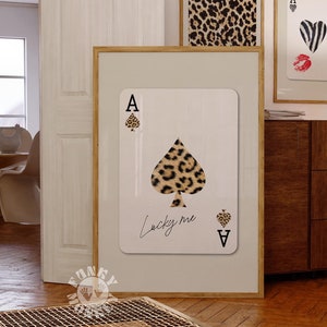 Stampa di carte da gioco leopardate, poster Asso di picche Lucky Me, estetica retrò, arte murale alla moda, stampa digitale Y2K funky, arte stampabile