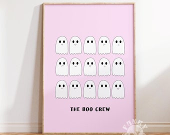 Pink Halloween Pink, Cute Ghosts Wall Art Print, Halloween Poster, The Boo Crew Preppy Wall Art, Girly Print, Trendy Wall Art, Digital Print
