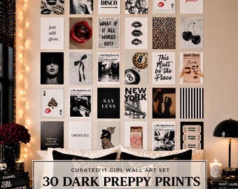 Dark Preppy Wall Art Set of 30 It Girl Aesthetic Prints, Moody Preppy Dorm Decor Coquette Dark Academia Gallery Wall Trendy Digital Download