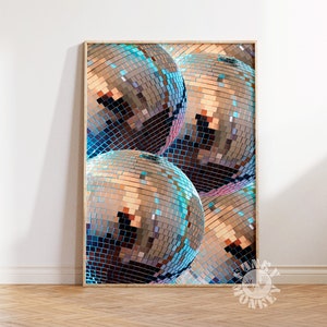 Disco Balls Poster, Trendy Wall Art Prints, Preppy Prints, Retro Wall Art, Preppy Decor Bar Cart Art Funky Apartment Aesthetic Digital Print