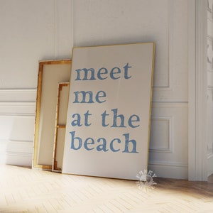 Meet Me at the Beach Digitaldruck, Küstenwandkunst, Küsten-Cowgirl-Dekor, Küsten-Enkelin-Ästhetischer Druck, trendiger adrettblauer Text