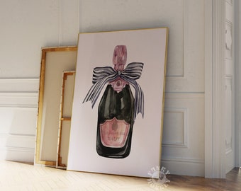 Champagne Print, Coquette Room Decor, Preppy Wall Art, Girly Print, Pink Black Printable Art, Trendy Wall Art Instant Download Digital Print
