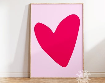Pink Heart Digital Print, Preppy Room Decor Aesthetic Print, Trendy Heart Dorm Wall Art, Girly Print, Dopamine Printable Art, Printable Art