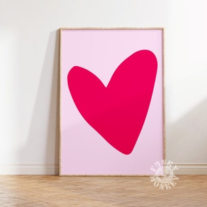Pink Heart Digital Print, Preppy Room Decor Aesthetic Print, Trendy Heart Dorm Wall Art, Girly Print, Dopamine Printable Art, Printable Art