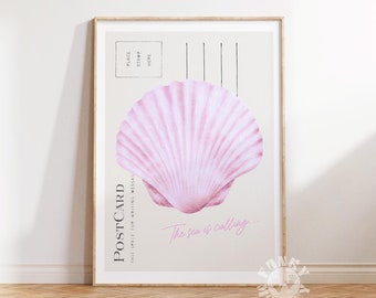 Coastal Seashell Wall Art Print, Pink Vintage Coastal Granddaughter Aesthetic, Coastal Cowgirl Printable, Preppy Trendy Dorm Room Decor