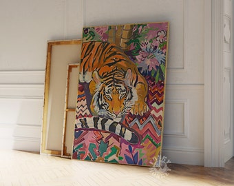 Tiger Print, Dopamine Aesthetic, Maximalist Decor, Gallery Wall Print, Printable Trendy Wall Art, Boho Apartment, Tiger Painting, Digital