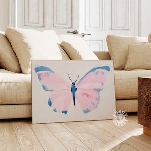 Butterfly Wall Art Print, Pink Blue Girly Digital Print, Girl&#39;s Nursery Room Painting, Coquette Aesthetic, Preppy Trendy Dorm Room Decor