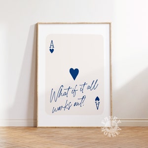 Impressão de arte de parede azul marinho E se tudo der certo Carta de jogo retrô moderna, pôster formal, arte para impressão, impressão digital, dormitório feminino