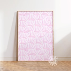 Impressão de arte de parede de concha costeira rosa, estética vintage de neta costeira, impressão de cowgirl costeira, decoração de dormitório moderno e elegante