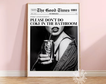 Impression de journal tendance Don’t Do Coke, affiche de titre de journal drôle, art mural rétro, décor d’appartement esthétique, dortoir universitaire, art de la salle de bain