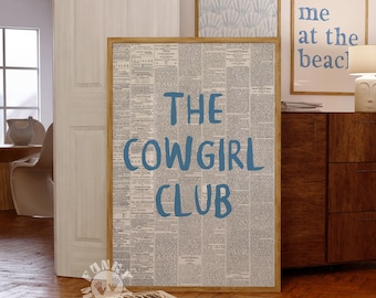 Cowgirl Club Blue Coastal Cowgirl Wall Art Print, Western Digital Print, Retro Newspaper Poster, Apartment Aesthetic, Funky Trendy Wall Art