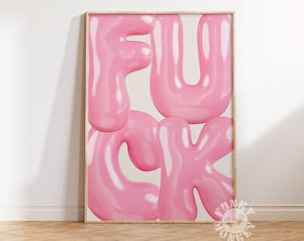 Pink F*ck Printable, Trendy Wall Art Prints, Funky Maximalist Decor, Retro Prints, Retro Poster, College Apartment Print, Dorm Room Decor
