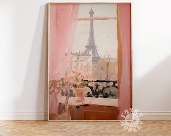 Paris Print, Girly Wall Art, Eiffel Tower Painting, Pink Pastel Paris Painting, Coquette Room Decor, Trendy Wall Art, Parisienne Aesthetic