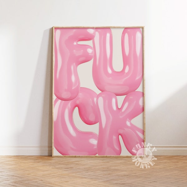 Pink F*ck Printable, Trendy Wall Art Prints, Funky Maximalist Decor, Retro Prints, Retro Poster, College Apartment Print, Dorm Room Decor