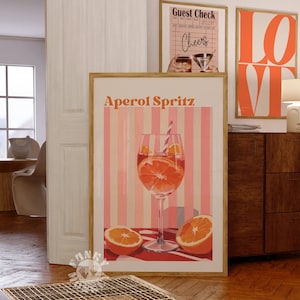 Wydruk koktajlowy Aperol Spritz, wystrój retro wózka barowego, wydruk cyfrowy do pokoju w akademiku, modna sztuka ścienna, plakat z drinkiem do wydrukowania, estetyka apartamentu