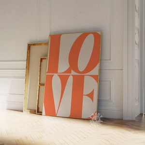 Retro Love Poster, orange 70er Wand Kunst, trendige Wandkunst, Y2K adrett, Typografie Druck, druckbare Kunst, Digitaldruck