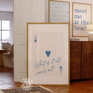 Stampa artistica da parete alla moda blu "E se tutto funzionasse" Carta da gioco retrò, poster preppy, arte stampabile, stampa digitale, arredamento per dormitori per ragazze
