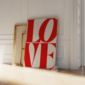 Liebe Wand Kunst Druck, Rote Liebe Poster, Retro 70er Druck, Trendige Wandkunst, Y2K Preppy Ästhetik, Typografie Druck, druckbare Kunst, Digitaldruck