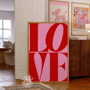 Cartel de amor, impresión de arte de pared de amor retro de los años 70, impresión naranja rosa de moda, estética preppy Y2K, impresión tipográfica, arte imprimible, impresión digital