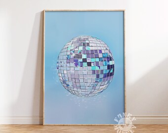 Blue Disco Ball, Coastal Granddaughter Preppy Printable, Dopamine Wall Art, Funky Poster, Printable Art, Girls Dorm Room Decor Digital Print