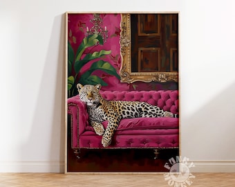 Animal Art Print, Eclectic Maximalist Decor, Leopard Gallery Wall Art, Vintage Apartment Aesthetic, Preppy Poster, Dopamine Printable Art
