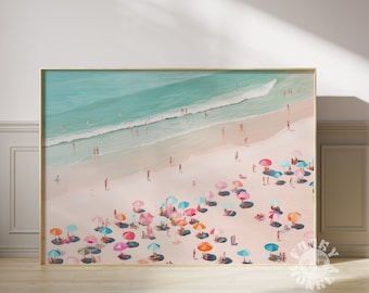 Aerial Beach Print, Coastal Wall Art, Girly Apartment Aesthetic, Pink Pastel Beach Poster, Beach Nursery, Printable Art, Digital Prints