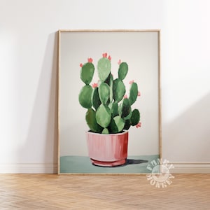 Kaktus Druck, Trendy Wand Kunst Druck, Digitaldruck, helles buntes Poster, Boho Kaktus Rosa Blume druckbare Kunst, Pflanzenliebhaber Poster