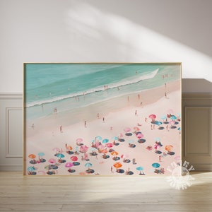 Luftbild Strand, Wandkunst, Küstenwand, Girly Wohnung Ästhetik, rosa Pastell Strand Poster, Strand Kinderzimmer, druckbare Kunst, Digitaldrucke