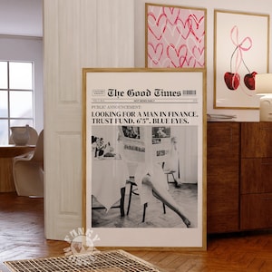 Newspaper Headline Print, Finance Trust Fund 6&#39;5 Blue Eyes Trendy Wall Art, Hot Girl Poster, College Apartment, Dorm Room Funky Prints