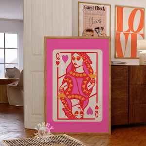 Herzkönigin Spielkarte, Funky Wand Kunst Druckbare Preppy Wohnheim Raum Dekor Dopamin Poster Druck, F Y2K Ästhetische Maximalist Wandkunst