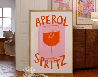 Aperol Spritz Print, Trendy Retro Bar Cart Decor, Dorm Room Digital Print, Funky Fun Cocktail Poster, Girly Printable Drink Wall Art