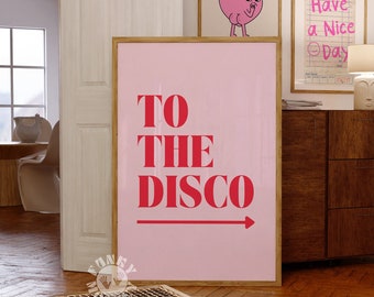 Al signo imprimible disco, impresión de arte de pared disco rojo rosa, estética retro de los años 70, impresión de arte de pared de moda, cartel tipográfico, impresiones digitales