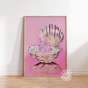 Pink Disco Ball Girly Print, Dopamin Sommer Wandkunst, trendiges Funky Poster, adrette Ästhetik, druckbare Kunst, Mädchenwohnheim, Digital