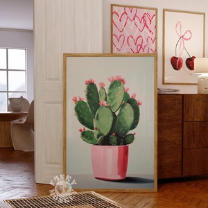 Kaktus Druck, Boho Kaktus Rosa Blume druckbare Kunst, trendige Wandkunst, Digitaldruck, helles buntes Plakat, Pflanzenliebhaber Plakat