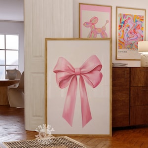 Pink Bow Print, Coquette Aesthetic Print, Pink Nursery Girly Wall Art, French Pastel Hair Bow Poster, Digital Download