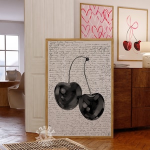 Black Cherrys Print, trendige Wandkunst, druckbares Poster, Retro Funky Decor, dunkle Ästhetik, College Wohnung Print, dunkles koketts Dekor