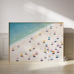 Moderner Stranddruck, Luftbild Strandposter, Küstenwandkunst, Wohnungsästhetik, rosa Pastellstrandkinderzimmer, druckbare Kunst, Digitaldrucke