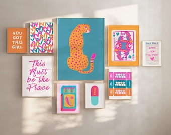Gallery Wall Set of 9 Prints, Dopamine Dorm Room Decor, Maximalist Wall Art, Girly Preppy Poster Set, Apartment Aesthetic, Digital Prints