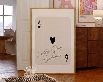 Lucky Girl Syndrome Print, Trendy Wall Art, Retro Playing Card Poster, Preppy Poster, Printable Ace of HeartsDigital Prints, Dorm Room Decor