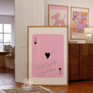 Stampa della sindrome della ragazza fortunata, poster di carte da gioco retrò alla moda, arte della parete preppy, asso di cuori, stampe digitali, estetica dell'appartamento universitario