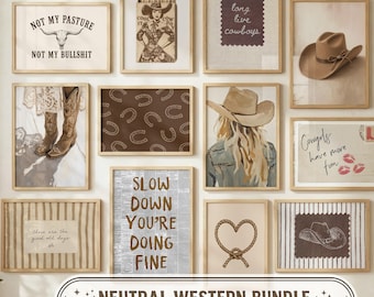 Neutral Western Wall Art Prints | Cowgirl Bundle | Trendy Cowgirl Dorm Decor | Beige Brown Western Wall Art | Digital Download