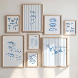Blue Coastal Wall Art Set, Beachy Aesthetic Digital Prints, Beach Preppy Girls Dorm Room, Trendy Poster Set, Printable Gallery Wall Set
