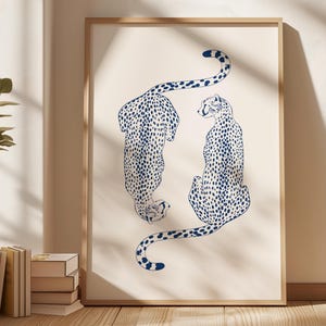 Navy Cheetah Print, Trendy Wall Art, Blue Leopard Poster, Preppy Room Decor, Apartment Aesthetic, Retro Funky Y2K Digital Print