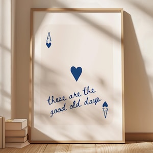 Arte murale alla moda blu navy, Questi sono i bei vecchi tempi Retro Ace Playing Card, Poster preppy, Arte stampabile, Stampa digitale per dormitorio femminile