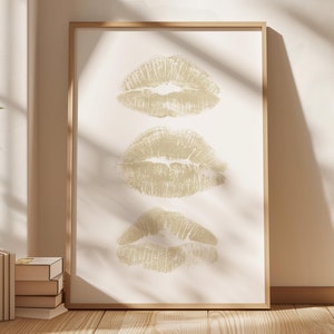 Kiss Lips Print Neutral Wall Art, Trendy Lips Aesthetic Poster, Coquette Room Decor, Digital Prints, Preppy Dorm Aesthetic, Funky Printable